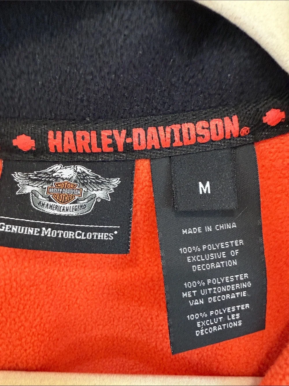 Harley-Davidson Men's Orange Quarter-Zip Fleece with Black Trim